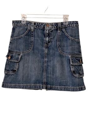 Old Navy Blue Distressed Cargo Utility Denim Mini Skirt Sz 8